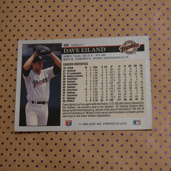 Dave Eiland #488 Baseball Card - Picture 2 of 2